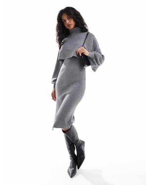 Pieces knitted midi dress co-ord in silver glitter