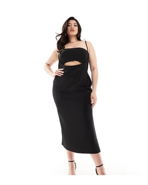 ASOS DESIGN Curve scuba bindning detalj midi klänning i svart