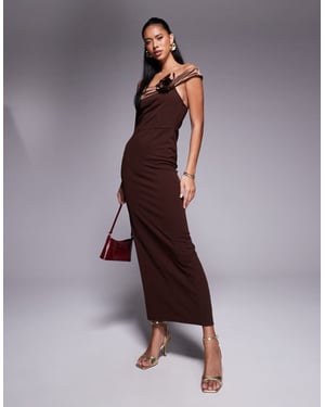 ASOS DESIGN contrast bandeau with corsage midaxi dress in chocolate in scuba-style fabric