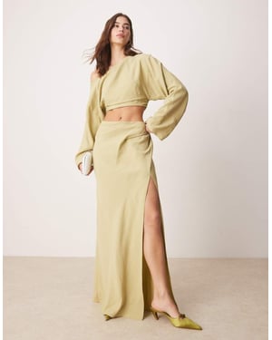ASOS DESIGN fallen shoulder cut out midaxi dress in light olive