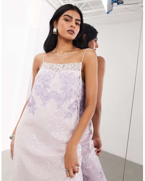 ASOS EDITION broderad spets- och paljettpanelad cami kolumn midi-klänning i lilac