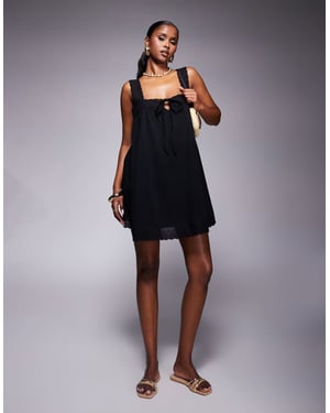 ASOS DESIGN square neck lace insert smock mini dress in black