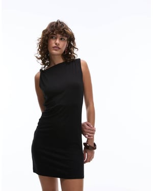 Topshop jersey twist strap slinky mini dress in black