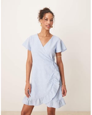 Vila jersey broderie wrap mini dress in kentucky blue