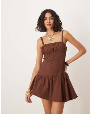 ASOS DESIGN shirred bodice cami mini dress in chocolate