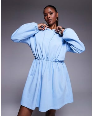 ASOS DESIGN hooded sweat dress with pleated skirt in blue