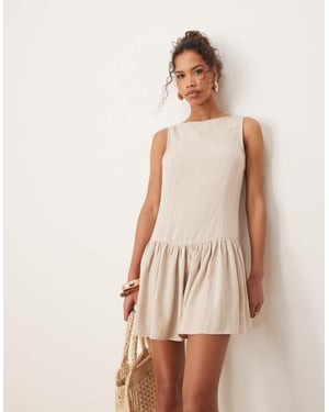ASOS DESIGN linen blend drop waist mini dress in mocha