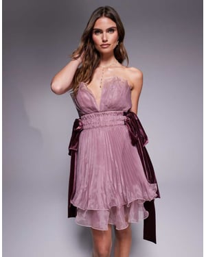 ASOS LUXE plisserad organza bandeau mini klänning med rosetter i lila