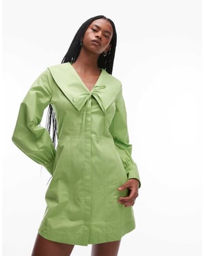 Topshop poplin feminine collar seamed mini dress in green