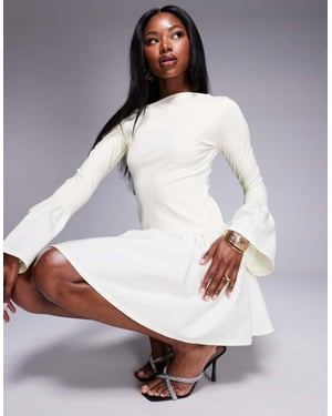 ASOS DESIGN flute sleeve poplin mix mini dress in buttermilk yellow- YELLOW