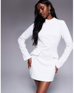 In The Style x Natalya Wright exclusive tailored high neck long sleeve mini dress with pocket detail in white