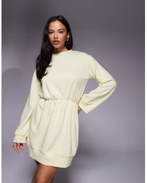 ASOS DESIGN gathered waist mini sweat dress in yellow
