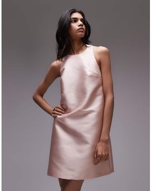 Topshop halter neck mini dress in structured pink blush