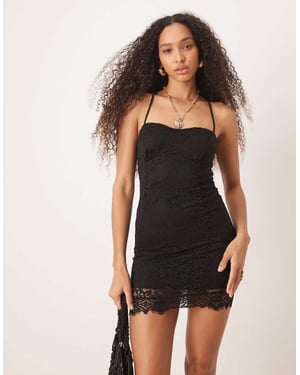ASSOS DESIGN lace frill hem cami mini dress in black