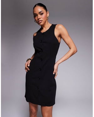 ASOS DESIGN sleeveless button down mini dress in black