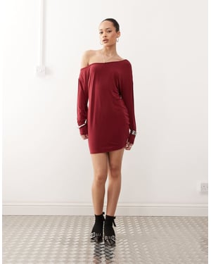 Motel shelisa off-shoulder slouchy mini dress in burgundy