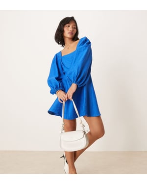 Nobody's Child Petite Loredana balloon sleeve a-line mini dress in blue