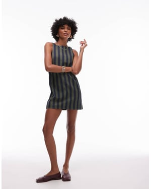 Topshop denim mini shift dress in khaki stripe