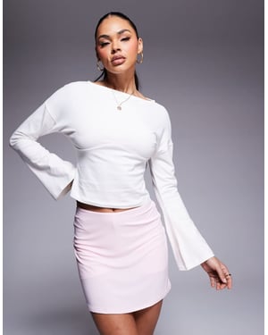 ASOS DESIGN rib boat neck top with underbust detail in ivory