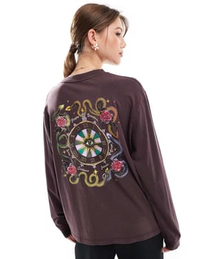 Cotton On long sleeve snake graphic t-shirt in dark oak