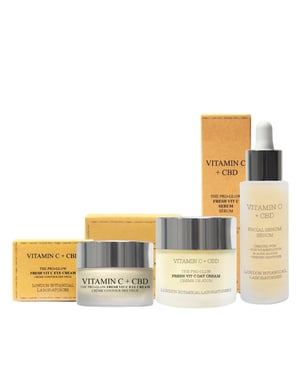 Vitamin C + CBD Serum 30ml + Vitamin C + CBD Eye Cream 15ml + Vitamin C + CBD | The Pro-Glow Fresh Vit C Day Cream 50ml