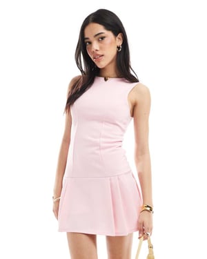Miss Selfridge lined scuba pleated dropwaist dress in pink