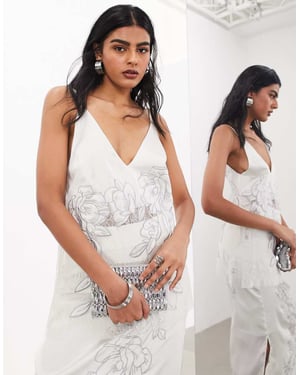 ASOS EDITION broderad spetspanel långlinje cami topp co-ord i silver