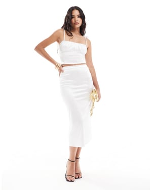 ASOS DESIGN koord satin twill midi skärsrömskjol i elfenben
