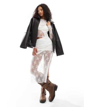 ASOS DESIGN koord spets- och meshblandning midi kjol i vitt