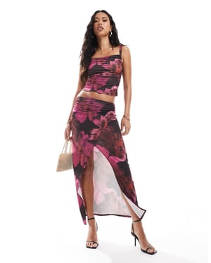 ASOS DESIGN co-ord slinky omslag midi kjol i bordeauxblommig