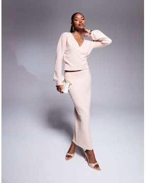 Kaiia exclusive knitted column maxi skirt co-ord in pink