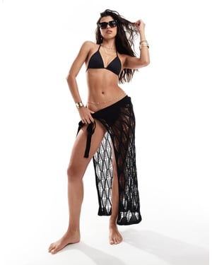 Miss Selfridge strandcrochet knyt-sid maxi sarong i svart