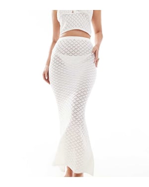 In The Style exklusiv virkade stickade texturerad fishtail maxi strandkjol co-ord i krämfärg