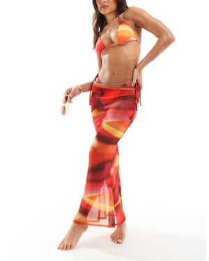 Missyempire mesh maxi strandkjol set i orange ombre