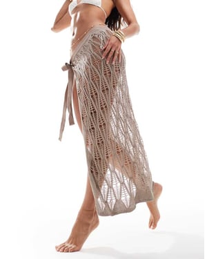 Miss Selfridge strandcrochet binde-sidan maxi sarong i taupe