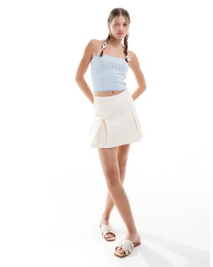 Miss Selfridge herringbone plisserad skort set i krämfärg