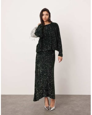 ASOS EDITION sammet helhelssynlig paljett asymmetrisk nederdel co-ord i mörkgrön