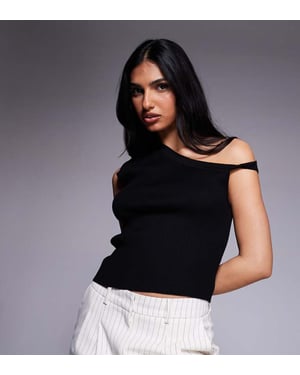 Kaiia exklusiv ribbad stickad off shoulder twist-detail crop top i svart