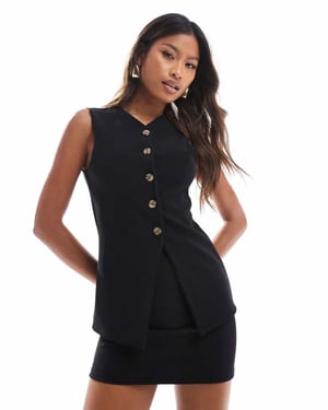 ASOS DESIGN koord ribbat långärmad knappgenomgång v-ringad västtop i svart