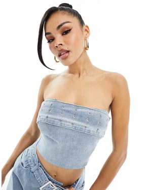 Simmi bandeau toppen med spänne i blå denim set