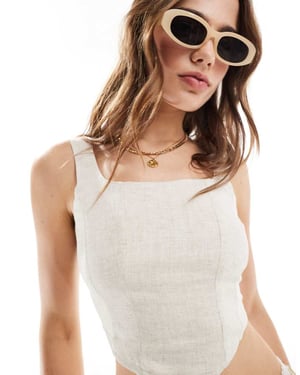 Miss Selfridge linneblandning korsettopp i naturlig slub