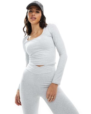 In The Style x Perrie Sian premium jersey långärmad fyrkantig halsringning topp koord i grått