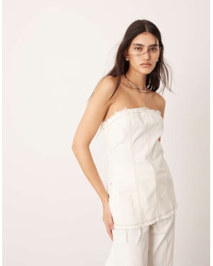 ASOS EDITION denim sömnadsdetalj bandeau topp co-ord med rå kant i ecru