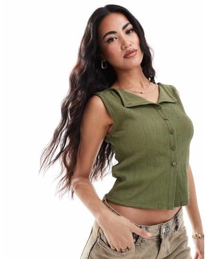 ASOS DESIGN texturerad knappgenomgångs tank i mörkgrön