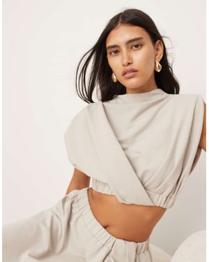 ASOS EDITION jersey twist-detail crop top med elastisk nederkant i ljusgrått