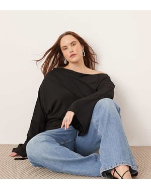 ASOS EDITION Curve jerseytopp med off shoulder och rynkade ärmar i svart