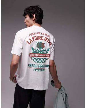 Topman t-shirt with front and back roses print in ecru