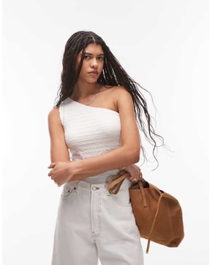 Topshop crinkle one shoulder top in off white