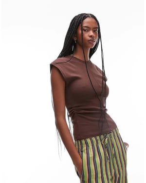 Topshop cinch waist top in chocolate brown