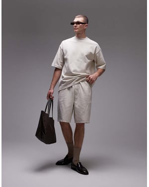 Topman oversized fit linen blend short in stone
